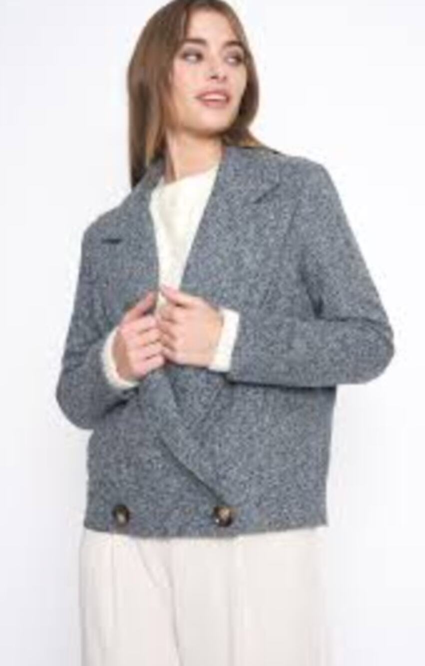 French Mauve Cropped Blazer Jacket Women's Size Medium Gray Tweed Long Sleeves